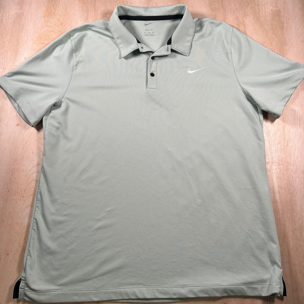 Nike Dri-FIT Mens XL Short Sleeve Polo Shirt Sage Green Waffle Knit Golf Top
